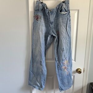 Vintage Y2K Lane Bryant Venezia Light Blue Embroidered Straight Leg Boho Jeans